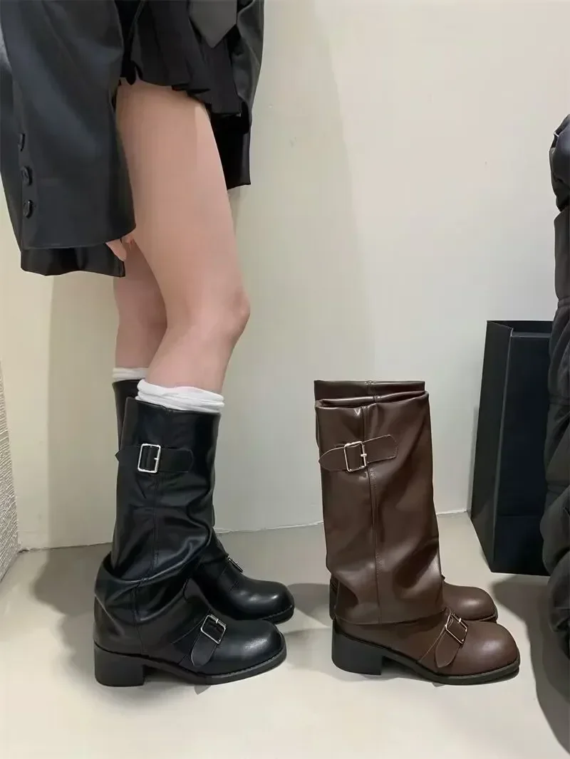 Woman Boots Knee High Platform Chunky Heels Trend Punk Gothic New Rock Leather Fashion Women's Shoes Motorcycle Footwear Q221