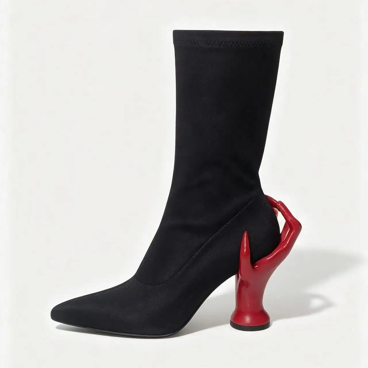 New Spring/Autumn Women's Finger Weird Heels Mid-Calf Boots Pointed Toe Slip On Fashion Sexy Elastic Mid-Calf Boots For Women