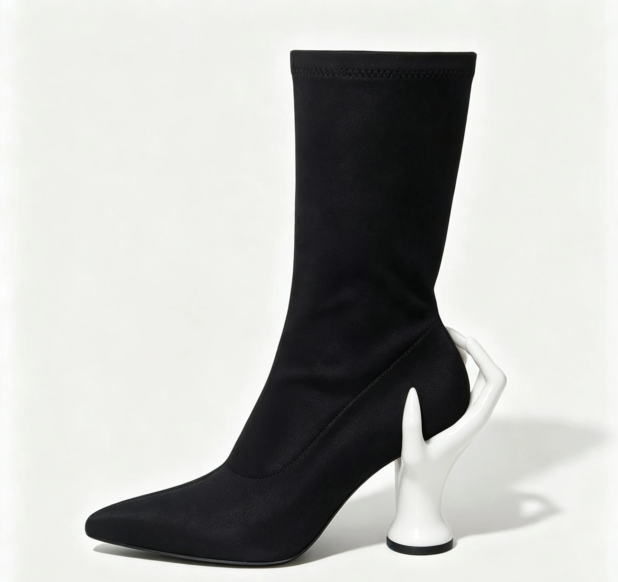 New Spring/Autumn Women's Finger Weird Heels Mid-Calf Boots Pointed Toe Slip On Fashion Sexy Elastic Mid-Calf Boots For Women