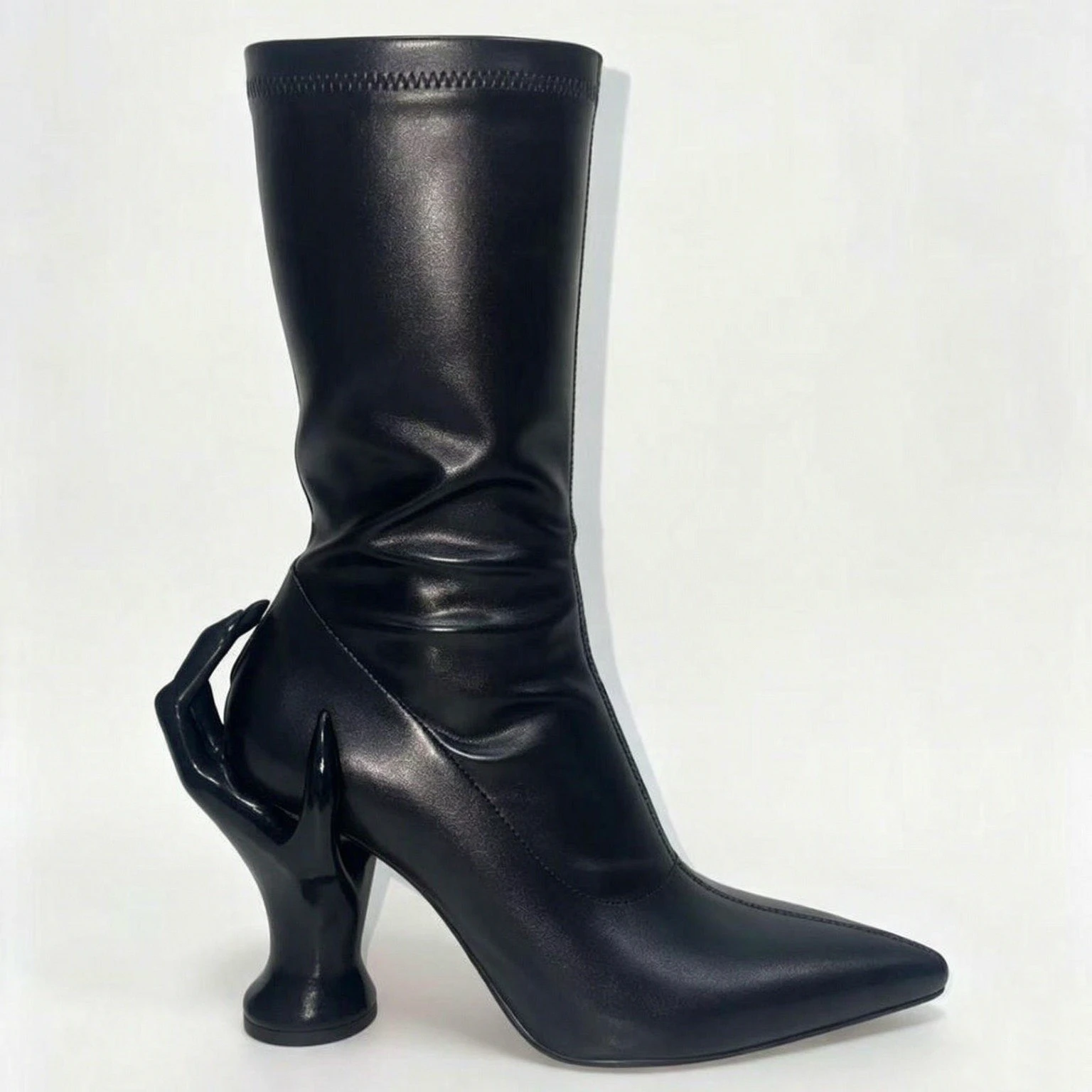 New Spring/Autumn Women's Finger Weird Heels Mid-Calf Boots Pointed Toe Slip On Fashion Sexy Elastic Mid-Calf Boots For Women