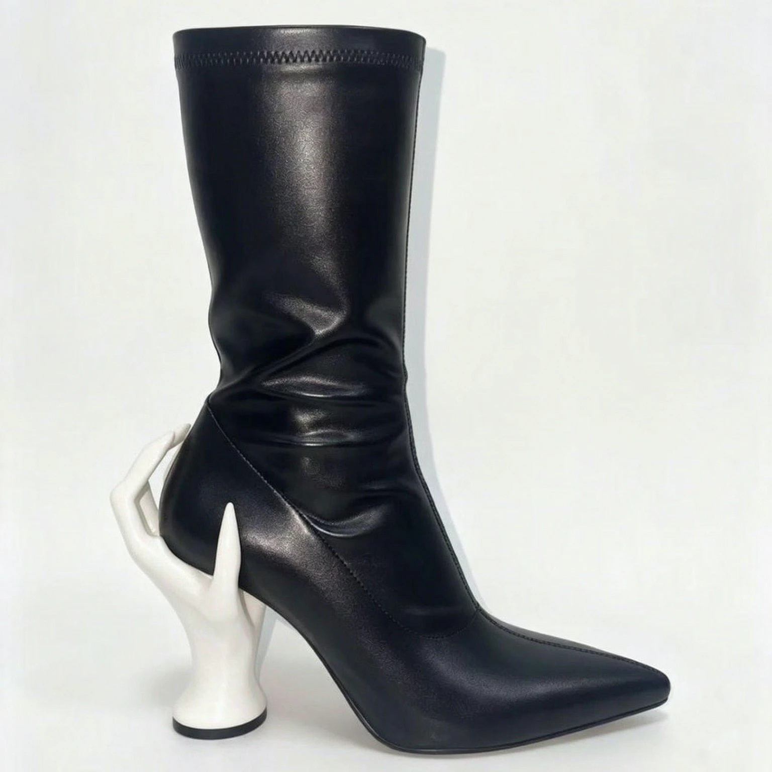 New Spring/Autumn Women's Finger Weird Heels Mid-Calf Boots Pointed Toe Slip On Fashion Sexy Elastic Mid-Calf Boots For Women