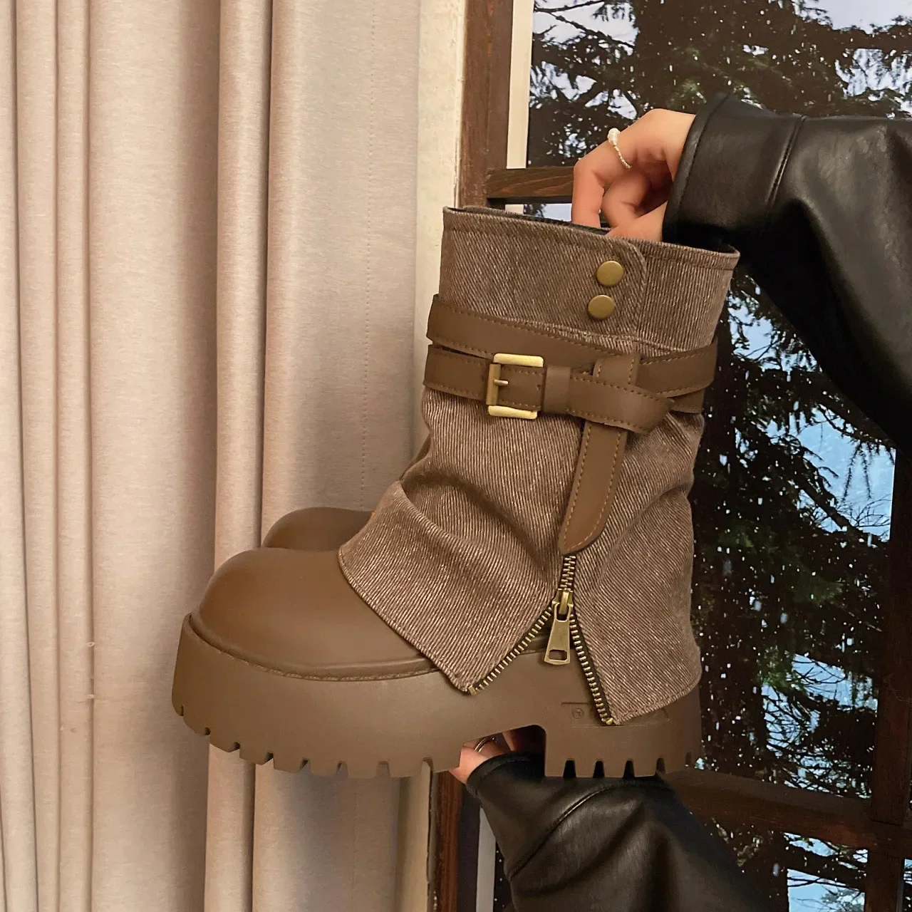 Ankle Boots for Women Cowboy Flats Platform Shoes Fashion Designer Zipper Winter Gothic Boots New Walking Dress Mujer Botas