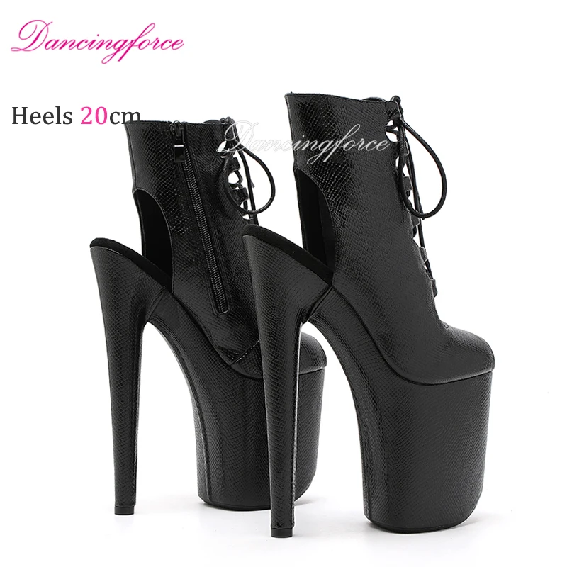Sexy Snake 20cm 8" Super High Heels Platform Stripper Ankle Boots Sandals Roman Gladiator Pole Dance Shoes Women Small Peep Toe