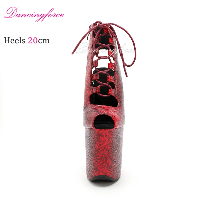 Sexy Snake 20cm 8" Super High Heels Platform Stripper Ankle Boots Sandals Roman Gladiator Pole Dance Shoes Women Small Peep Toe