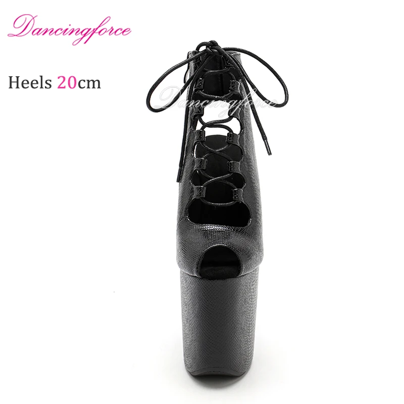 Sexy Snake 20cm 8" Super High Heels Platform Stripper Ankle Boots Sandals Roman Gladiator Pole Dance Shoes Women Small Peep Toe