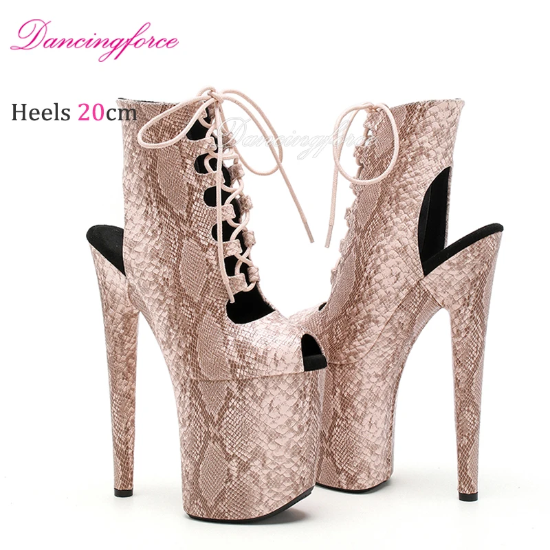 Sexy Snake 20cm 8" Super High Heels Platform Stripper Ankle Boots Sandals Roman Gladiator Pole Dance Shoes Women Small Peep Toe