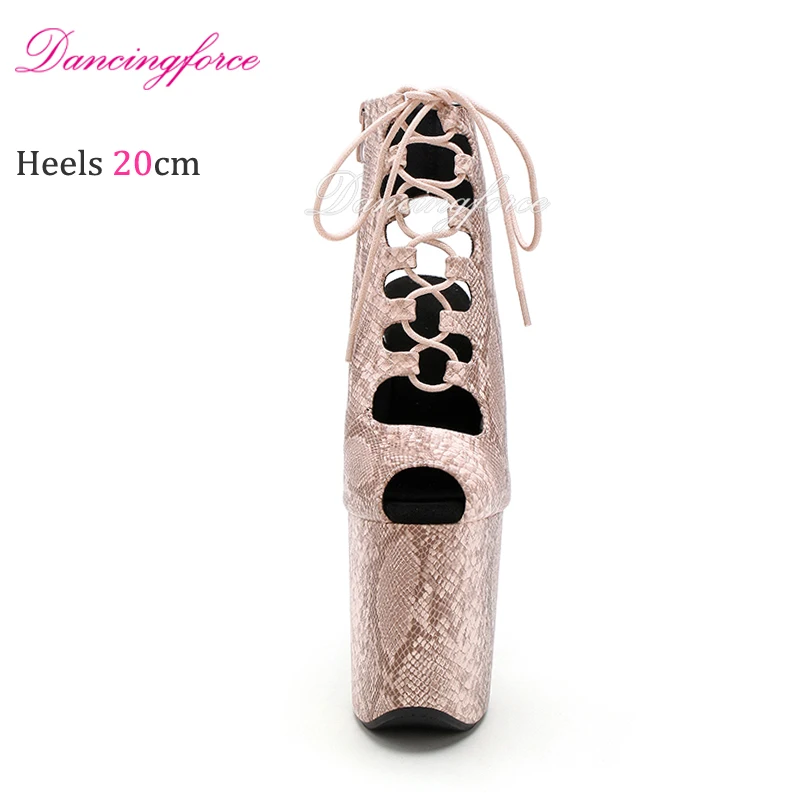 Sexy Snake 20cm 8" Super High Heels Platform Stripper Ankle Boots Sandals Roman Gladiator Pole Dance Shoes Women Small Peep Toe