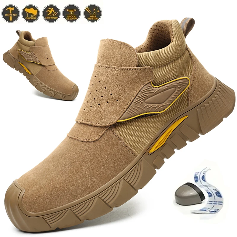 Steel Toe Work Shoes for Men Woamen Anti-Smash Anti-Puncture Blue Safety Shoes Breathable Lightweight Air Cushion Work Shoes