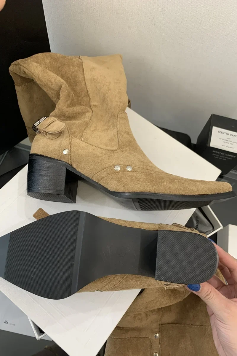 Pointed Toe Knee-High Boots For Women Khaki Wide Tube Long Boots Designer Fashion High Heels Elegant Shoes Botas Knight Boots