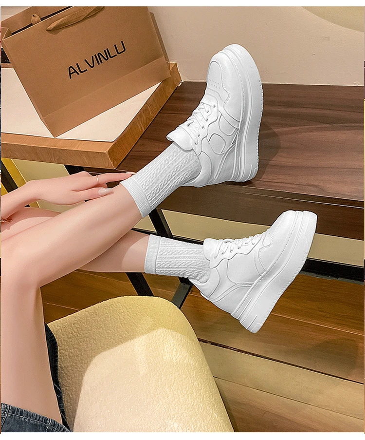 12cm Platform Elevator Sneakers Women Casual White Shoes Genuine Leather 8cm Height Increasing Shoes Female Summer Mesh Sneakers