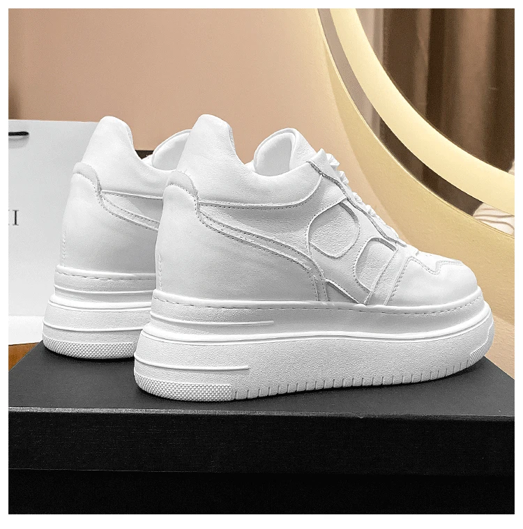 12cm Platform Elevator Sneakers Women Casual White Shoes Genuine Leather 8cm Height Increasing Shoes Female Summer Mesh Sneakers