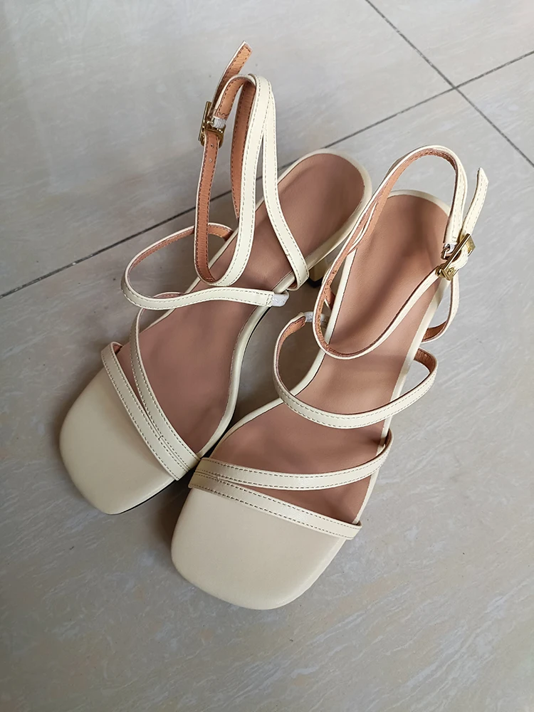 New Trend 2025 Ankle Strap Sandals Summer Women Sexy Party High Heels Black Light-Yellow Beige Apricot One Word Buckle Sandal