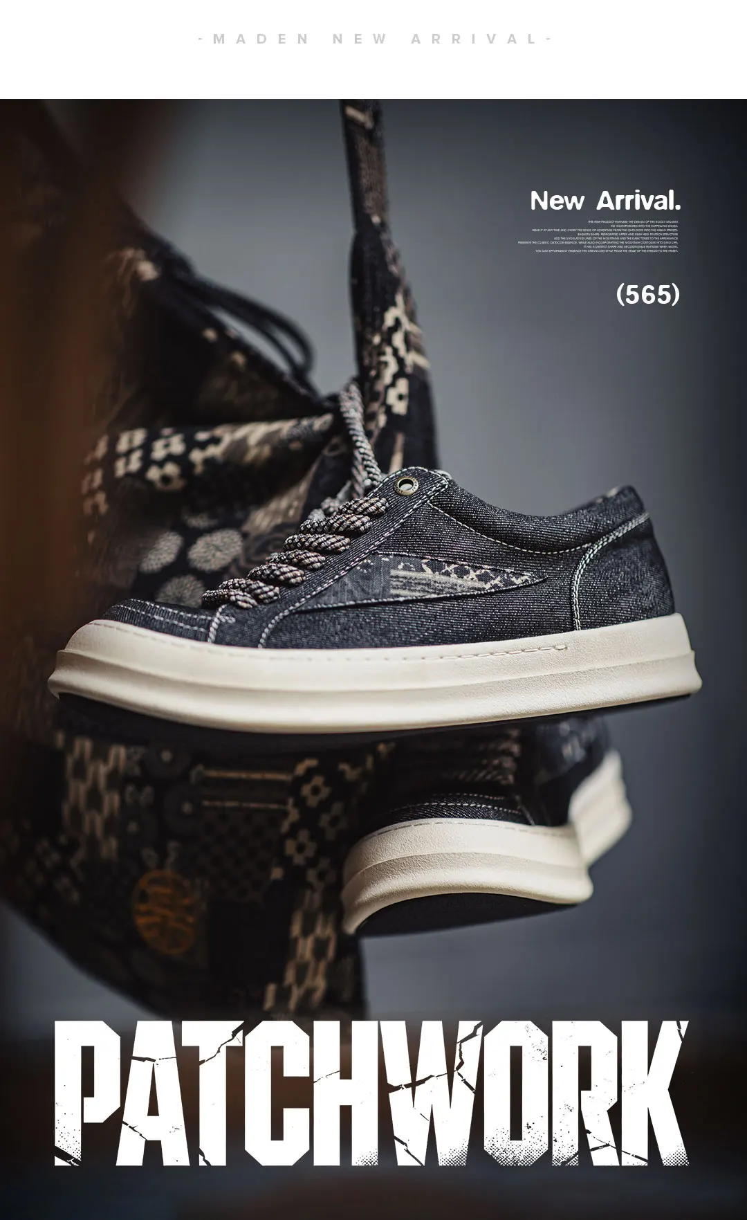 MADEN Black Denim Skate Sneakers Men Japanese Vintage Chunky Thick Sole Height Increasing City Boy Loose Casual Mens Shoes