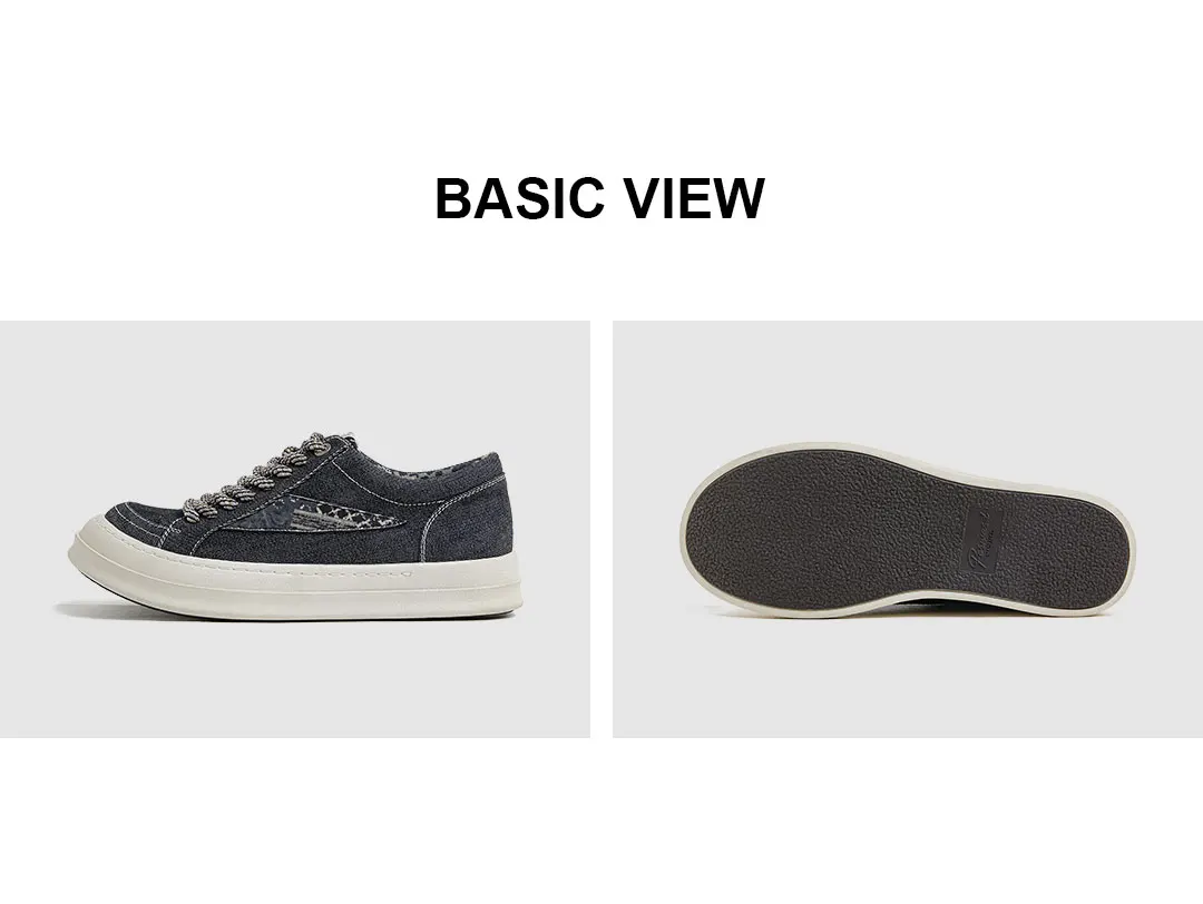 MADEN Black Denim Skate Sneakers Men Japanese Vintage Chunky Thick Sole Height Increasing City Boy Loose Casual Mens Shoes