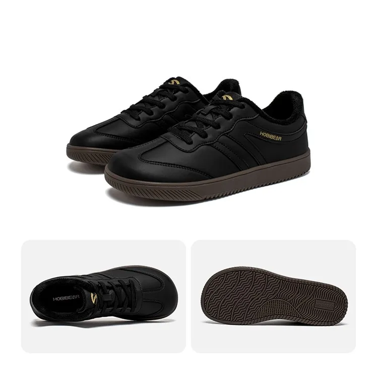 HOBIBEAR Wide Toe Shoes Unisex Artificial Leather Faux Fur Lined Sneakers Casual Retro Lace Up Shoes for Women Men