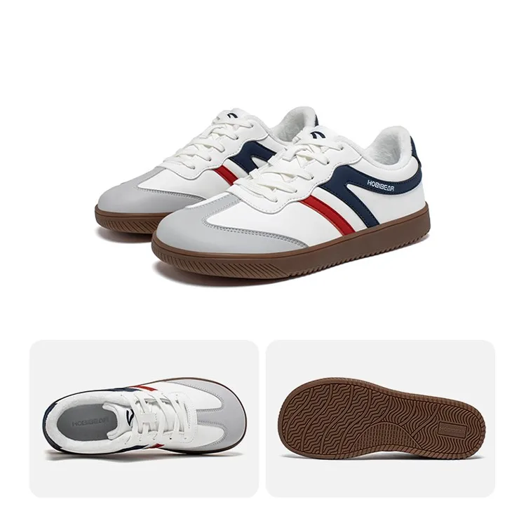 HOBIBEAR Wide Toe Shoes Unisex Artificial Leather Faux Fur Lined Sneakers Casual Retro Lace Up Shoes for Women Men