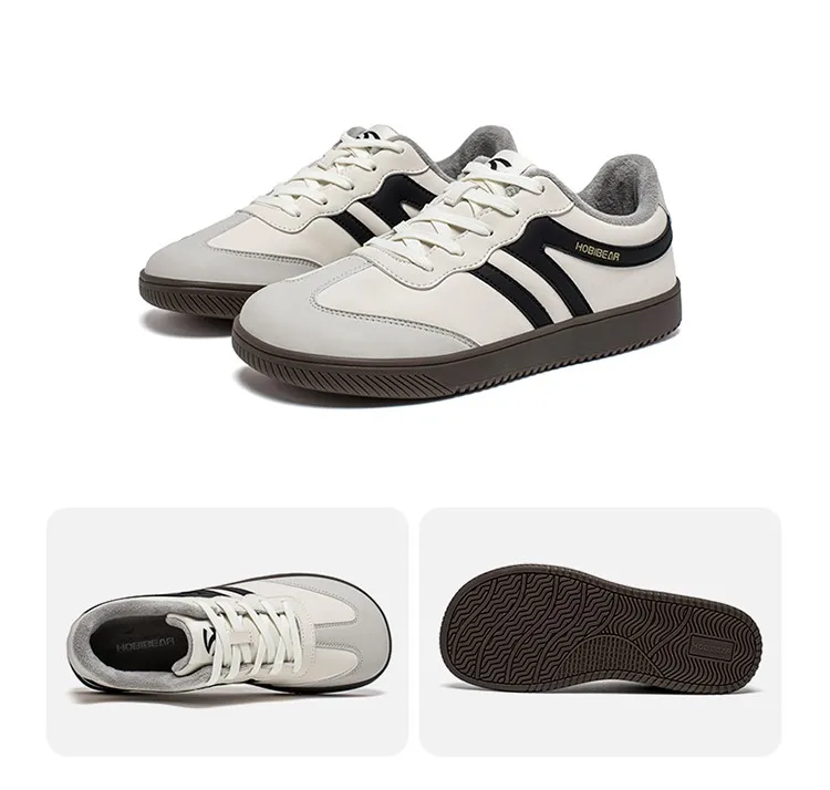 HOBIBEAR Wide Toe Shoes Unisex Artificial Leather Faux Fur Lined Sneakers Casual Retro Lace Up Shoes for Women Men