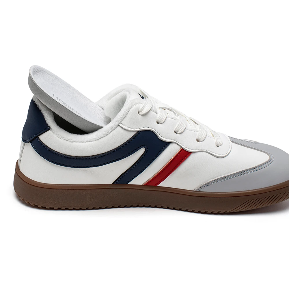HOBIBEAR Wide Toe Shoes Unisex Artificial Leather Faux Fur Lined Sneakers Casual Retro Lace Up Shoes for Women Men