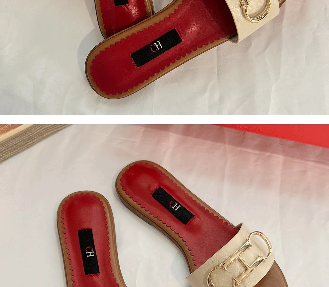 CH 2025 Summer New Women's Leisure Sandals Women's Slippers Simple Solid Colour Design Daily Style Fashion Women's Slippers