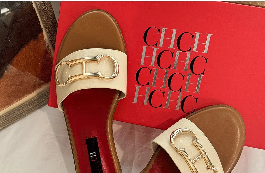 CH 2025 Summer New Women's Leisure Sandals Women's Slippers Simple Solid Colour Design Daily Style Fashion Women's Slippers