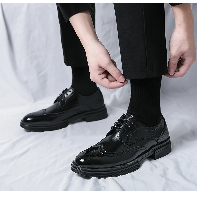 Brown Handmade Leather Men Oxford Shoes Black Leather Man Formal Classic Brogue Business Shoes Chaussure Homme