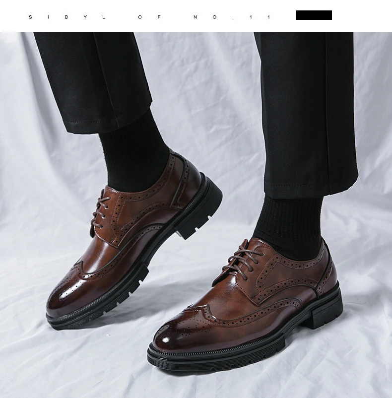 Brown Handmade Leather Men Oxford Shoes Black Leather Man Formal Classic Brogue Business Shoes Chaussure Homme