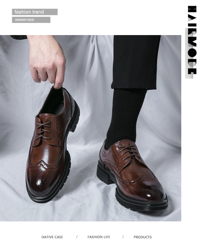 Brown Handmade Leather Men Oxford Shoes Black Leather Man Formal Classic Brogue Business Shoes Chaussure Homme