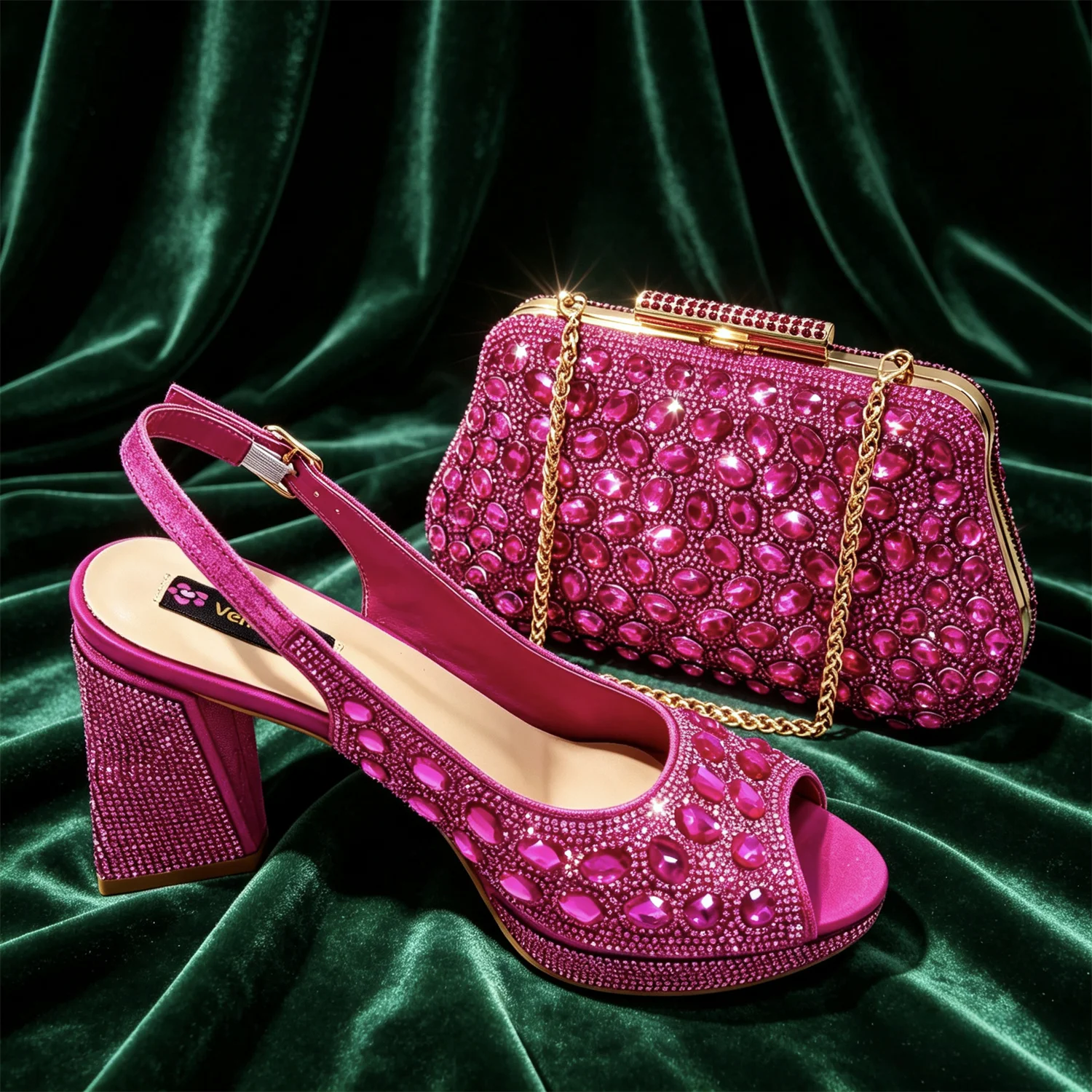 2026 INS Italian Design Silver Rhinestone Peep Toe Women's Bigger Size High Heels Matching Bag Set Ideal for Parties & Weddings