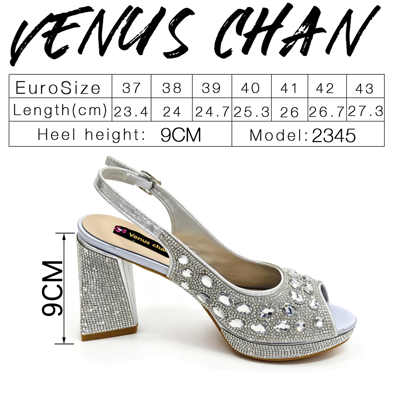 2026 INS Italian Design Silver Rhinestone Peep Toe Women's Bigger Size High Heels Matching Bag Set Ideal for Parties & Weddings