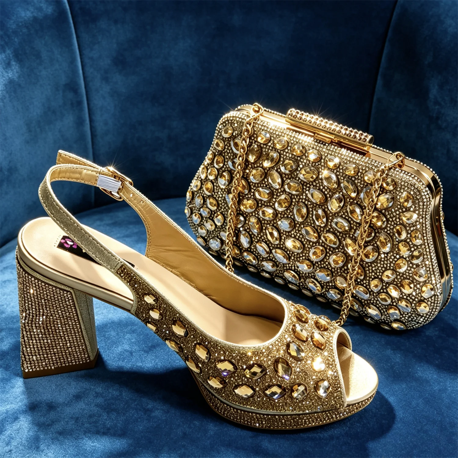 2026 INS Italian Design Silver Rhinestone Peep Toe Women's Bigger Size High Heels Matching Bag Set Ideal for Parties & Weddings