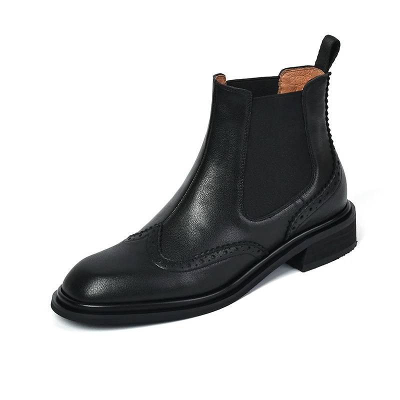 SmallHut 2026 New Trend Autumn Winter Genuine Cow Leather Women Chelsea Boots Black Brown Low Block Heels Round Toe Ankle Boots