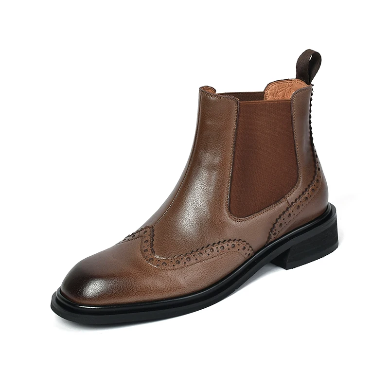 SmallHut 2026 New Trend Autumn Winter Genuine Cow Leather Women Chelsea Boots Black Brown Low Block Heels Round Toe Ankle Boots