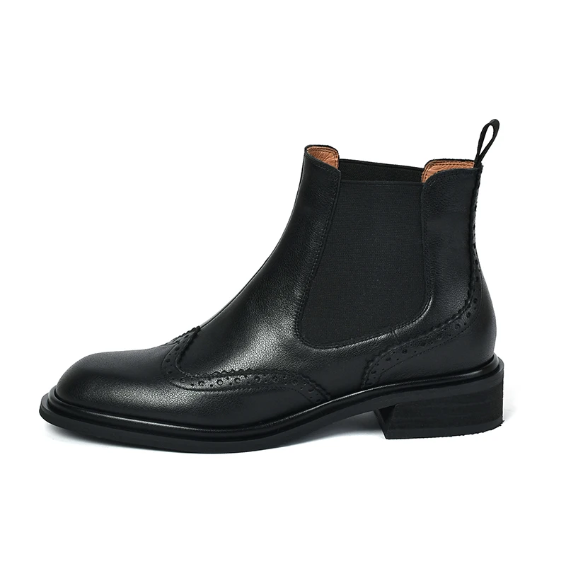 SmallHut 2026 New Trend Autumn Winter Genuine Cow Leather Women Chelsea Boots Black Brown Low Block Heels Round Toe Ankle Boots