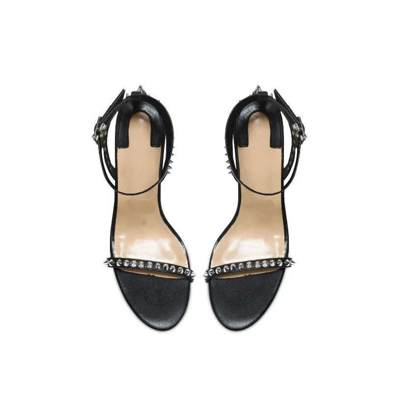 2025 New High Heel Sandals with Nail Straps Black Versatile Fashion Women Shoes