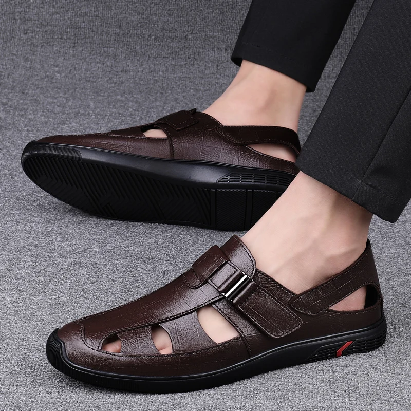 Men Genuine Leather Sandals Summer Male Shoes Beach Sandals Fashion Comfortable Outdoor Casual Sneakers Classic Business Sandals