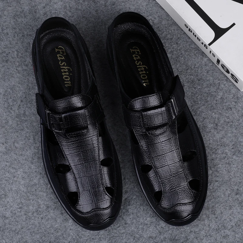 Men Genuine Leather Sandals Summer Male Shoes Beach Sandals Fashion Comfortable Outdoor Casual Sneakers Classic Business Sandals