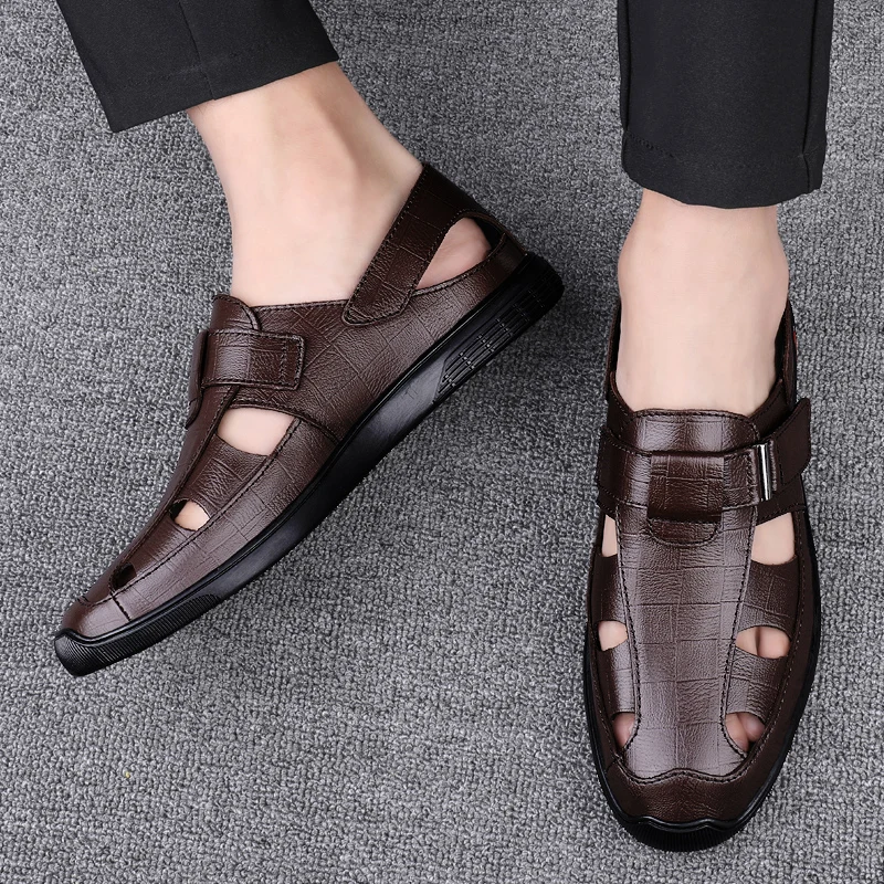 Men Genuine Leather Sandals Summer Male Shoes Beach Sandals Fashion Comfortable Outdoor Casual Sneakers Classic Business Sandals