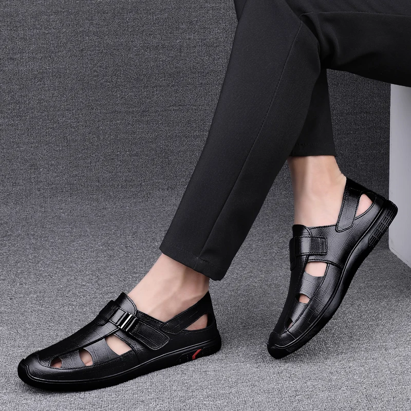 Men Genuine Leather Sandals Summer Male Shoes Beach Sandals Fashion Comfortable Outdoor Casual Sneakers Classic Business Sandals