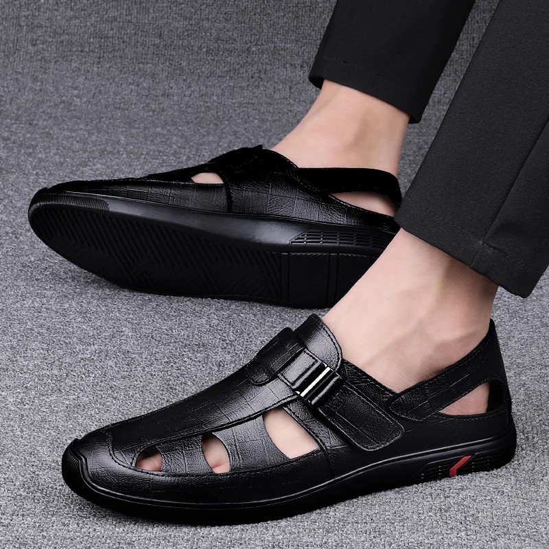 Men Genuine Leather Sandals Summer Male Shoes Beach Sandals Fashion Comfortable Outdoor Casual Sneakers Classic Business Sandals