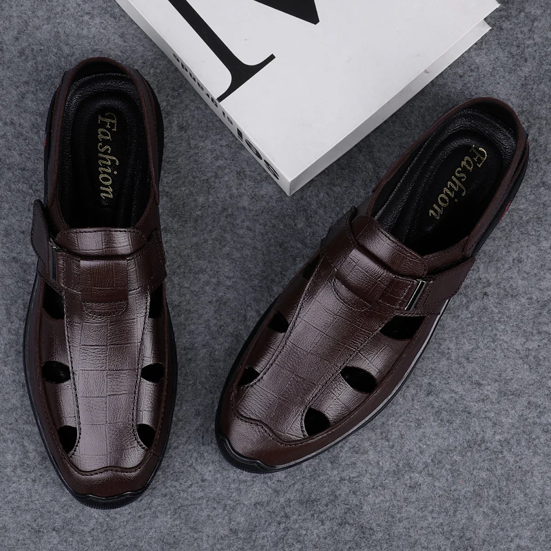 Men Genuine Leather Sandals Summer Male Shoes Beach Sandals Fashion Comfortable Outdoor Casual Sneakers Classic Business Sandals