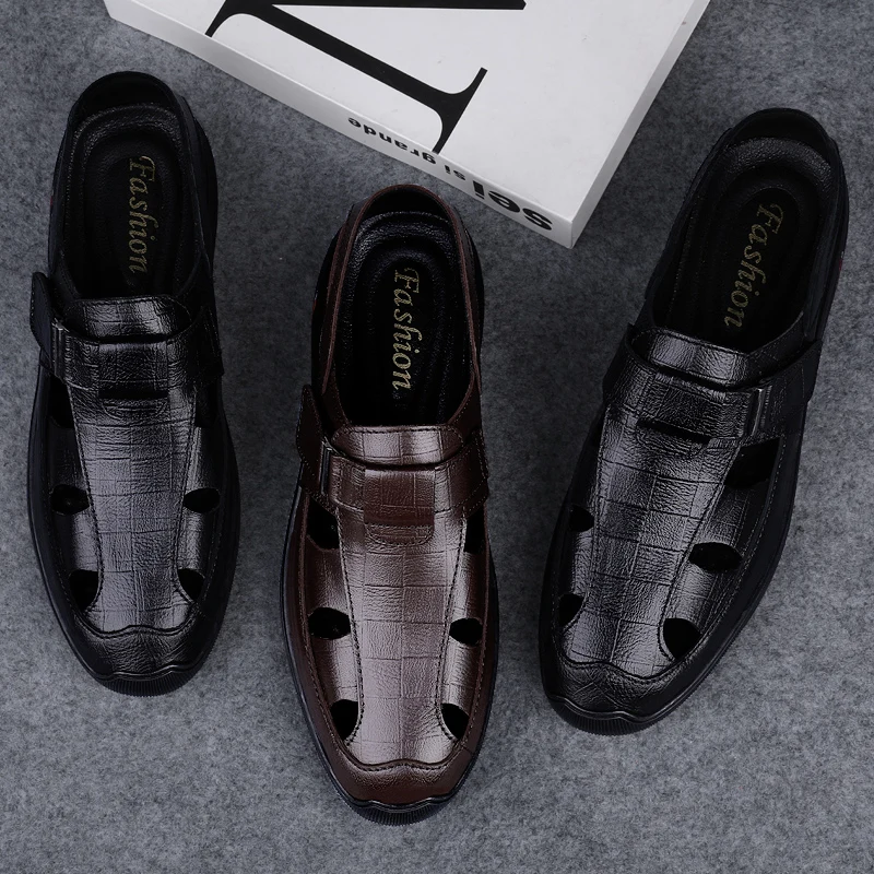Men Genuine Leather Sandals Summer Male Shoes Beach Sandals Fashion Comfortable Outdoor Casual Sneakers Classic Business Sandals