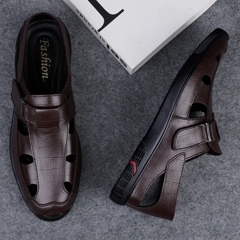 Men Genuine Leather Sandals Summer Male Shoes Beach Sandals Fashion Comfortable Outdoor Casual Sneakers Classic Business Sandals