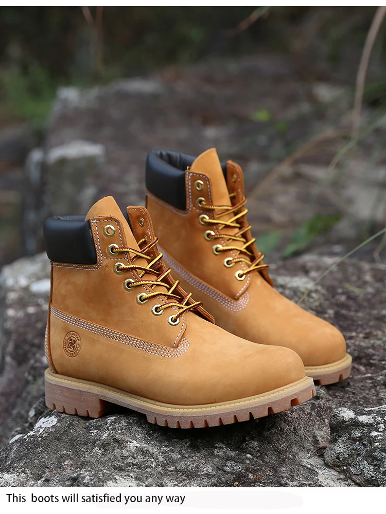 New Work Boots Men's Original Comfy Shoes Outdoor Hiking Leather Casual Shoes For Men Basic Boots Waterproof Yellow Boots