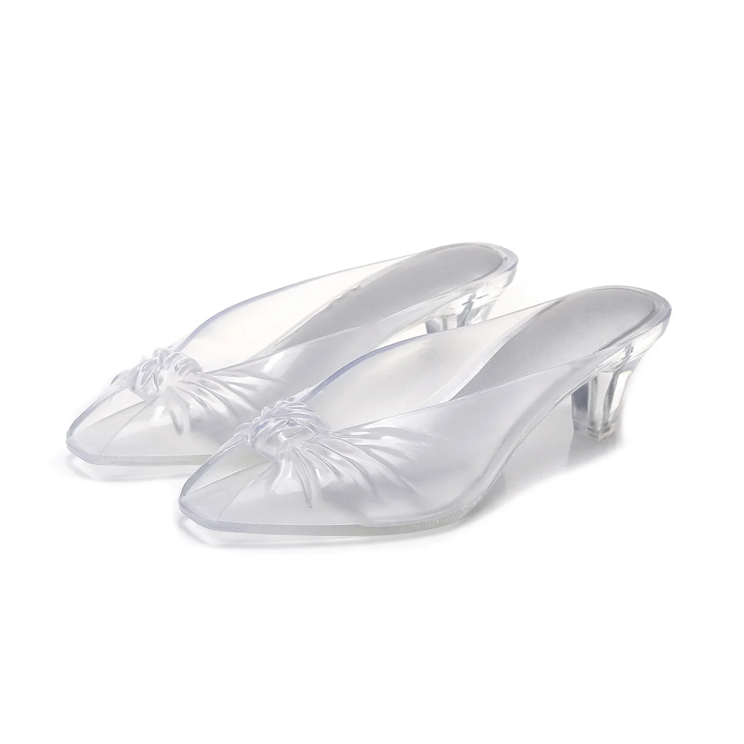 New Fish Mouth Wrinkled Thick Heels Cool Slippers for Outerwear Fashion Casual Crystal Jelly Sandals for Women