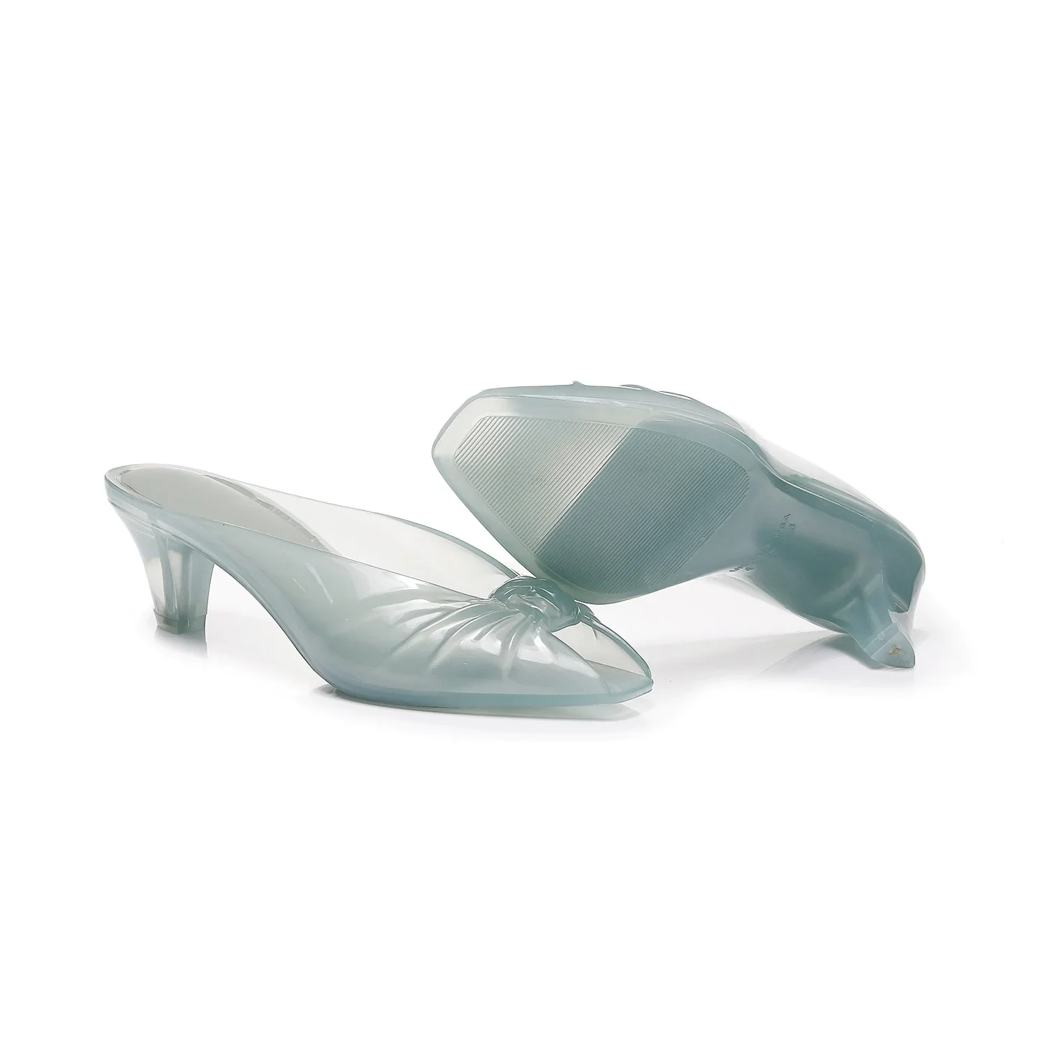 New Fish Mouth Wrinkled Thick Heels Cool Slippers for Outerwear Fashion Casual Crystal Jelly Sandals for Women