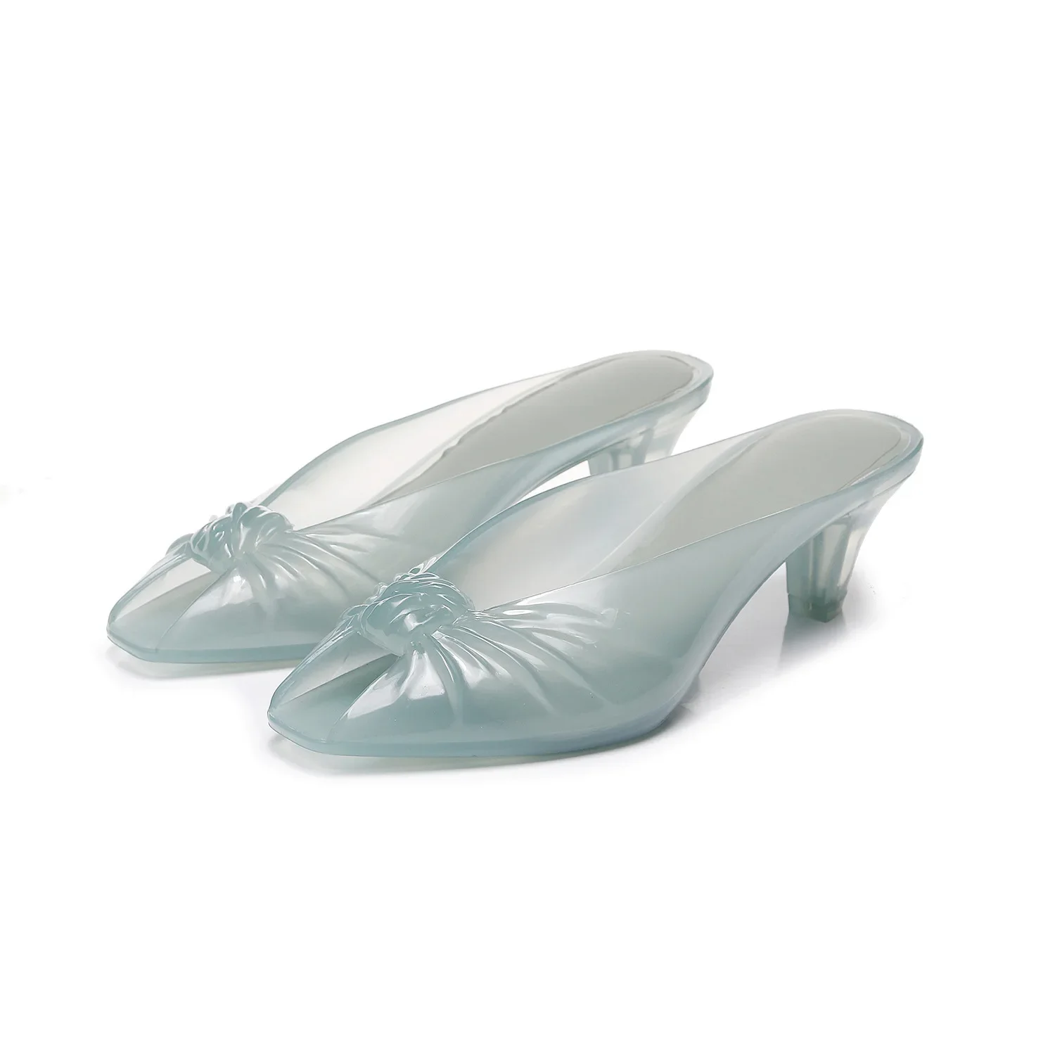 New Fish Mouth Wrinkled Thick Heels Cool Slippers for Outerwear Fashion Casual Crystal Jelly Sandals for Women