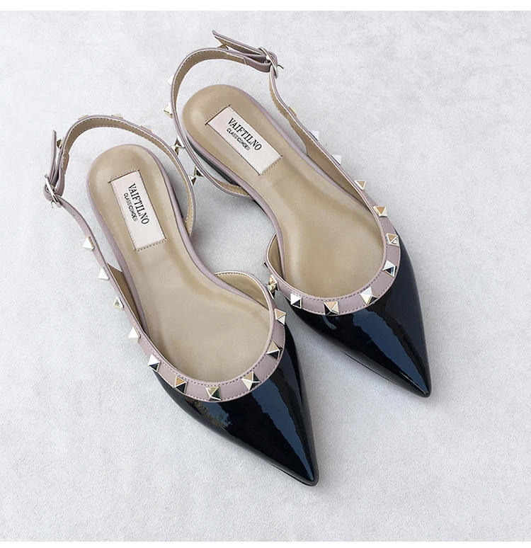Summer Women Sandals luxury women's shoes 2026 New Leather Brand Rivets Shoes Pointed Toe Thin Flat Slippers Solid Casual Outdoo