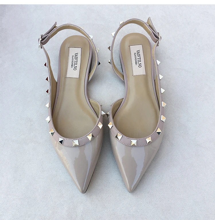 Summer Women Sandals luxury women's shoes 2026 New Leather Brand Rivets Shoes Pointed Toe Thin Flat Slippers Solid Casual Outdoo