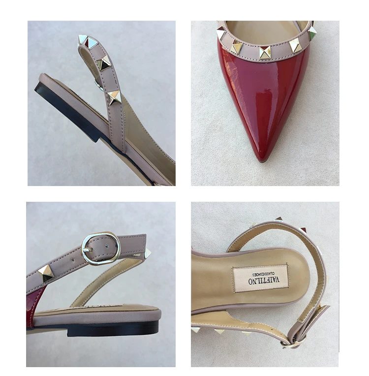 Summer Women Sandals luxury women's shoes 2026 New Leather Brand Rivets Shoes Pointed Toe Thin Flat Slippers Solid Casual Outdoo