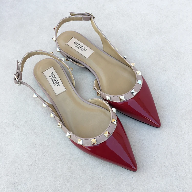 Summer Women Sandals luxury women's shoes 2026 New Leather Brand Rivets Shoes Pointed Toe Thin Flat Slippers Solid Casual Outdoo
